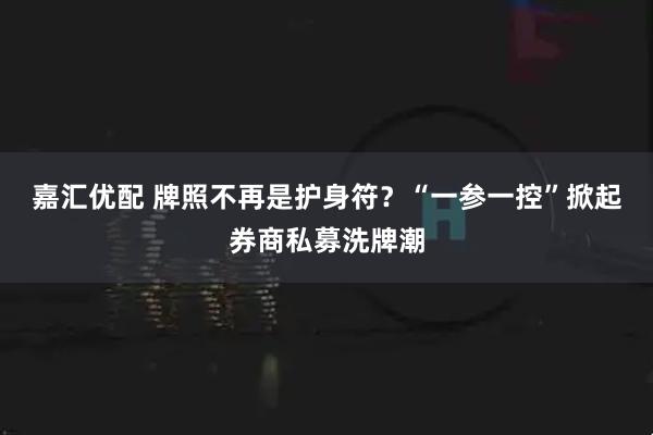 嘉汇优配 牌照不再是护身符？“一参一控”掀起券商私募洗牌潮